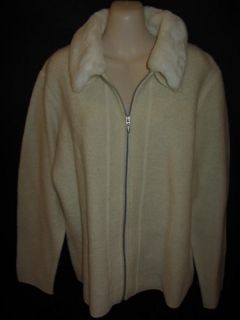 JM Collection White Cream 100 Boiled Wool Jacket XL