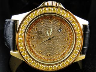 Khronos Joe Rodeo Gold Finish Large Canary Stone Bezel Diamond Watch