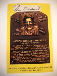 Joe Medwick Autographed Baseball HOF Postcard