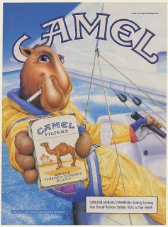 1990 Joe Camel Smoking Cigarette Sailing Sailboat Print Ad