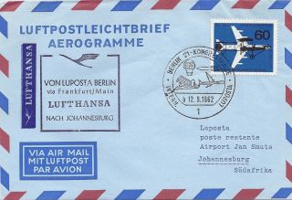 Germany FDC Airmail to Johannesburg South Africa September 12 1962 SC