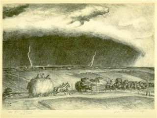 American John Steuart Curry WPA 1939 Kansas Print  The Line Storm