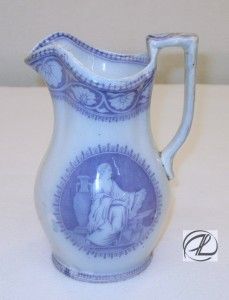  Pitcher Stoneware Blue White Pottery John Bell Scotland 1860 Vintage