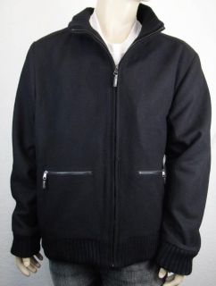Calvin Klein Mens Black Wool Nylon Full Zip Bomber Jacket Coat XXL
