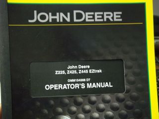John Deere Z225 Z425 Z445 Eztrak OMM154566 Operators Manual
