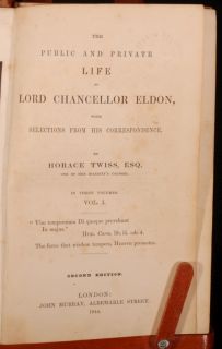 1844 3 Vol Life Eldon Lord Chancellor Horace Twiss