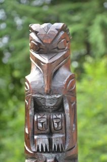 25 inch Cedar Hand Carved John T Williams Memorial Totem Pole Northwest Art  