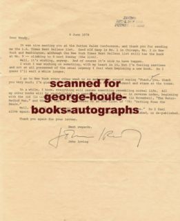 John Irving Letter Garp 1978  