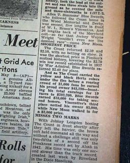 Preakness Horse Racing Count Fleet Crown 1943 Newspaper  