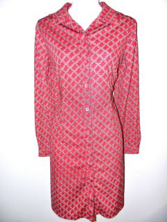 JOHN ROBERTS PETITE LADIES RED PRINT STRETCH FALL CLASSIC BUTTON FRONT DRESS 10  