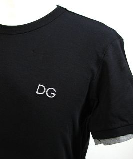 Dolce Gabbana "Double Waistband" R Neck T Shirt Stretch Cotton D G Black  