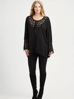 Johnny Was Collection Black Botanical Lace Tunic L  