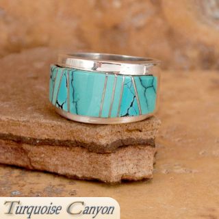 Navajo Native American Turquoise Inlay Ring Size 10 1 2 Jon Peters SKU 223767  