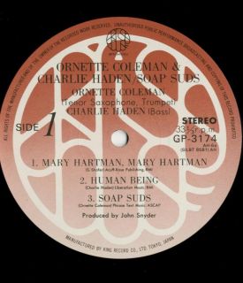 Ornette Coleman Charlie Haden Soap Suds RARE Japanese Jazz LP 1977 King GP3174  