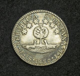 1830 Bolivia Republic Beautiful Silver 1 Sol Coin XF  