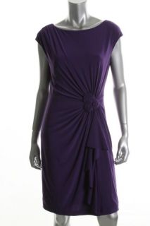 Jones New York NEW Purple Rosette Ruffled Ruched Casual Dress Petites 10P BHFO  