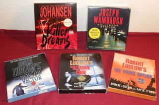 Lot of 5 Audio Books on CD Robert Ludlum Joseph Wambaugh Iris Johansen  