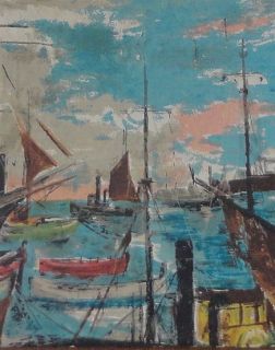 Jose Luis Florit Spain Harbor Port Scene Impression Marine Oil Canvas Painting  
