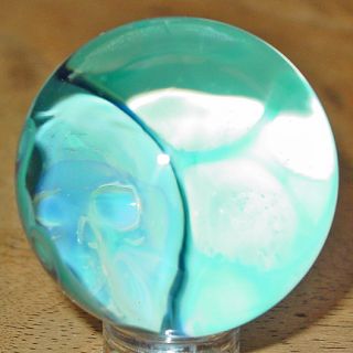 Josh Mazet Iridescent Blue Green Skull Art Glass Marble  