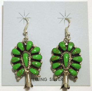Navajo Green Turquoise Squash Blossom French Hook Earrings Lisa Williams  