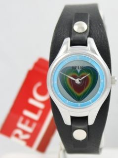 New Ladies Relic By Fossil Leather ZR55082 Animated Multi Color Heart Watch  