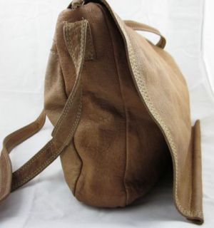 Vtg Large 70s Leather Flap Satchel Purse Crossbody Bag  