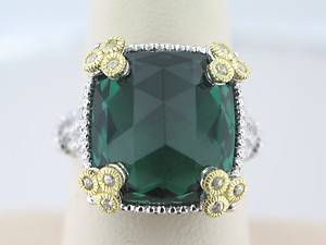 New Judith Ripka 11ct Emerald Green Quartz Small Monaco Ring Size 6  