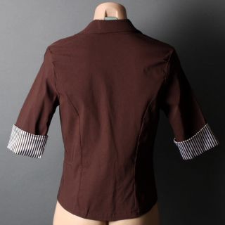 Brown 3 4 Sleeves Stripes One Button Lapel Blazer Jacket Outerwear Size M  