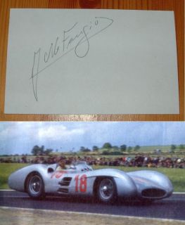 Juan Manuel Fangio original signed F1 Formula 1 Mercedes Ferrari Alfa