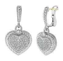 Judith Ripka Pave Heart Drop Earrings with White Sapphire