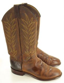 022M Mens JUSTIN USA 1312 Brown Leather Embroidered COWBOY BOOTS Sz 8