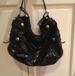 DKNY Donna Karen Black Crinkled Crackled Patent Leather Purse Bag Tote