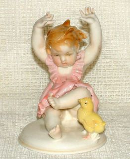 Vintage Karl Ens Volkstedt Figurine Baby Girl Chick Sadly A F