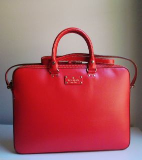 New Kate Spade Wellesley Tanner Leather Laptop Case Bag Red