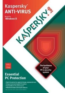 Kaspersky Lab Anti Virus 2013 3pcs 1 Year Brand New 