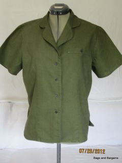 Kathie Lee Linen Cotton Green Fitted Camp Shirt Size 10 Short Sleeves