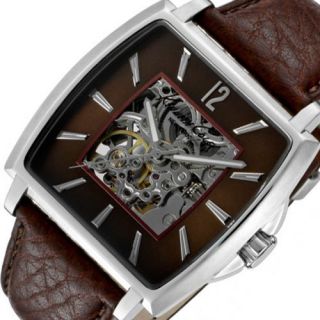 Automatic KENNETH COLE New York Mens Skeleton Watch Brown Leather