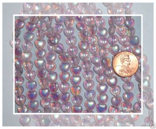 AL470 Czech 8mm Glass Heart Beads Pink Rosaline AB 25