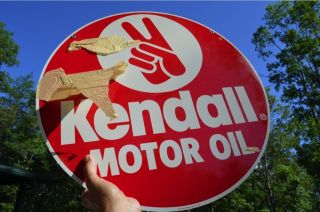 Vintage 29 Year Old Kendall Motor Oil Metal Sign 2 Sided Dead Mint