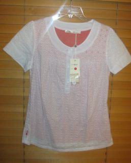 Solitaire Ravi Khosla White Lace Lined Short Sleeve Baby Doll Shirt