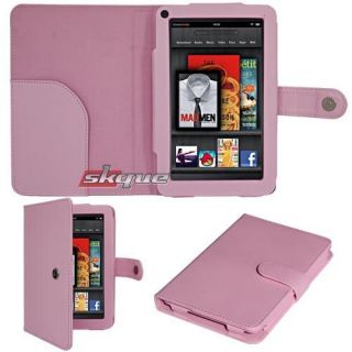 Premium Flip Carrying Case Cover Folio PU Pink for New Kindle Fire 1 2
