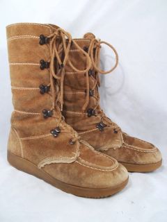 Vintage 60s Kinney Italy Made Leather Lace Up Fur Mukluk Boot Womens