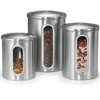  Steel Silver Decor Window Kitchen Canister Set With Lids Storage New