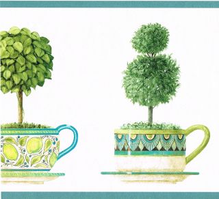 Topiary Peacock Tea Cup Saucer Kitchen Modern Wall Paper Border