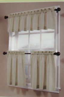 Tier Kitchen Curtains Window Valance Set Ivory or Khaki Solid Color