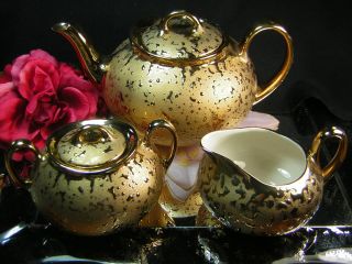 Vintage Kingwood Ceramics Weeping Gold Tea Pot Sugar and Creamer