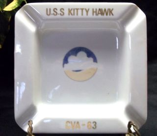 Vintage USS Kitty Hawk Aircraft Carrier CVA 63 Porcelain Ashtray Navy