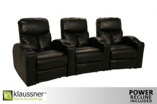 Klaussner Lunar Row of 3 Seats Home Theater Seating Chairs Power Black