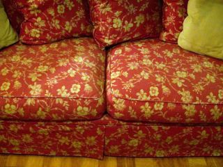 KLAUSSNER Red Khaki Floral Sofa 7ft x 39in deep 4 lg cushions 2 accent