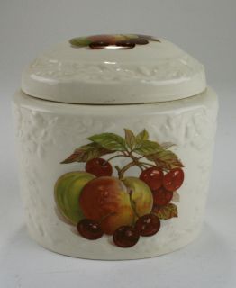 MASONS small canister jar with lid. Fruit pattern design on front. No